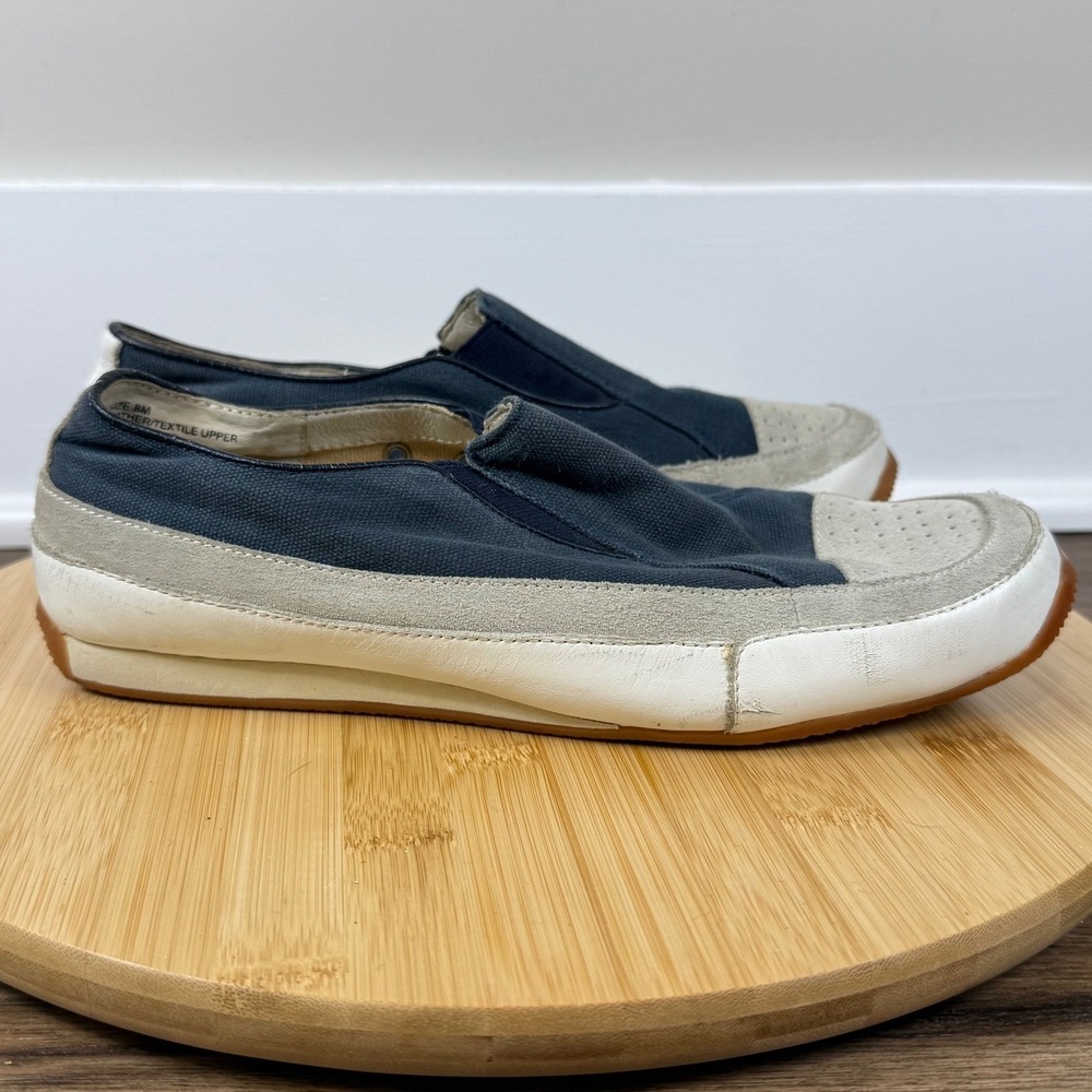 Eddie Bauer Slip On Women's 8M Navy Blue Canvas Suede Leather Sneakers Coastal